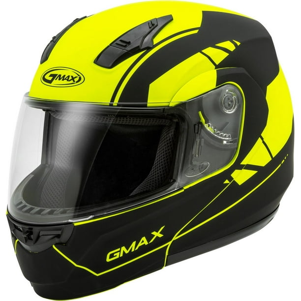 Black Modular Street Motorcycle Helmet DOT L GMax MD04 Hi ViZ Yellow